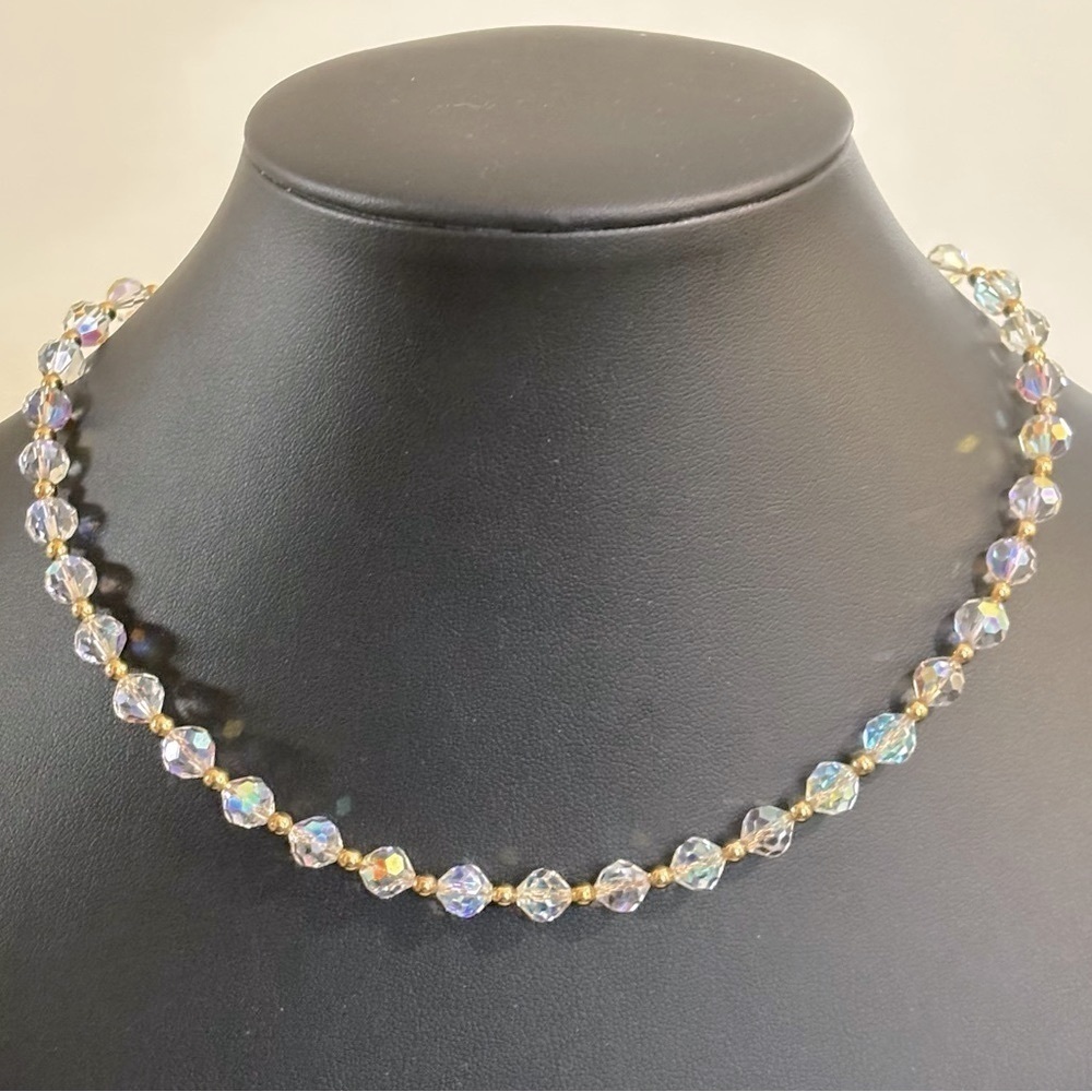 Sarah Coventry vintage antique Aurora borealis glass faceted necklace #080
